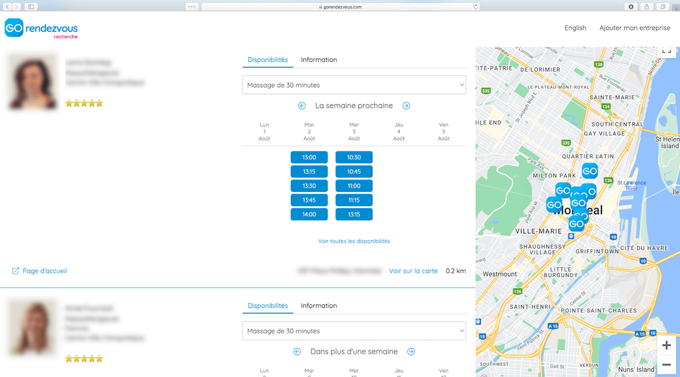 Le marché GOrendezvous, la page où les clients peuvent trouver un professionnel